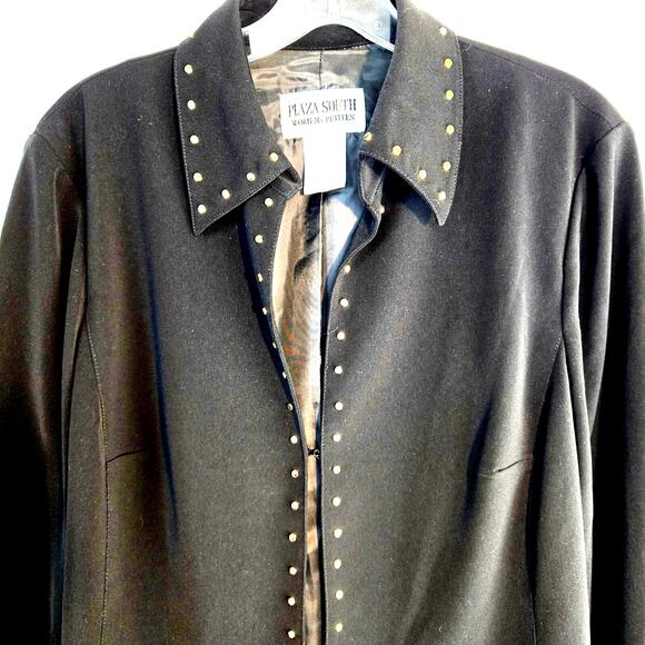 Plaza South Women's Blazer 14 WP Black Studded Suit Coat Misses Petite P Plus 1X - Picture 1 of 7